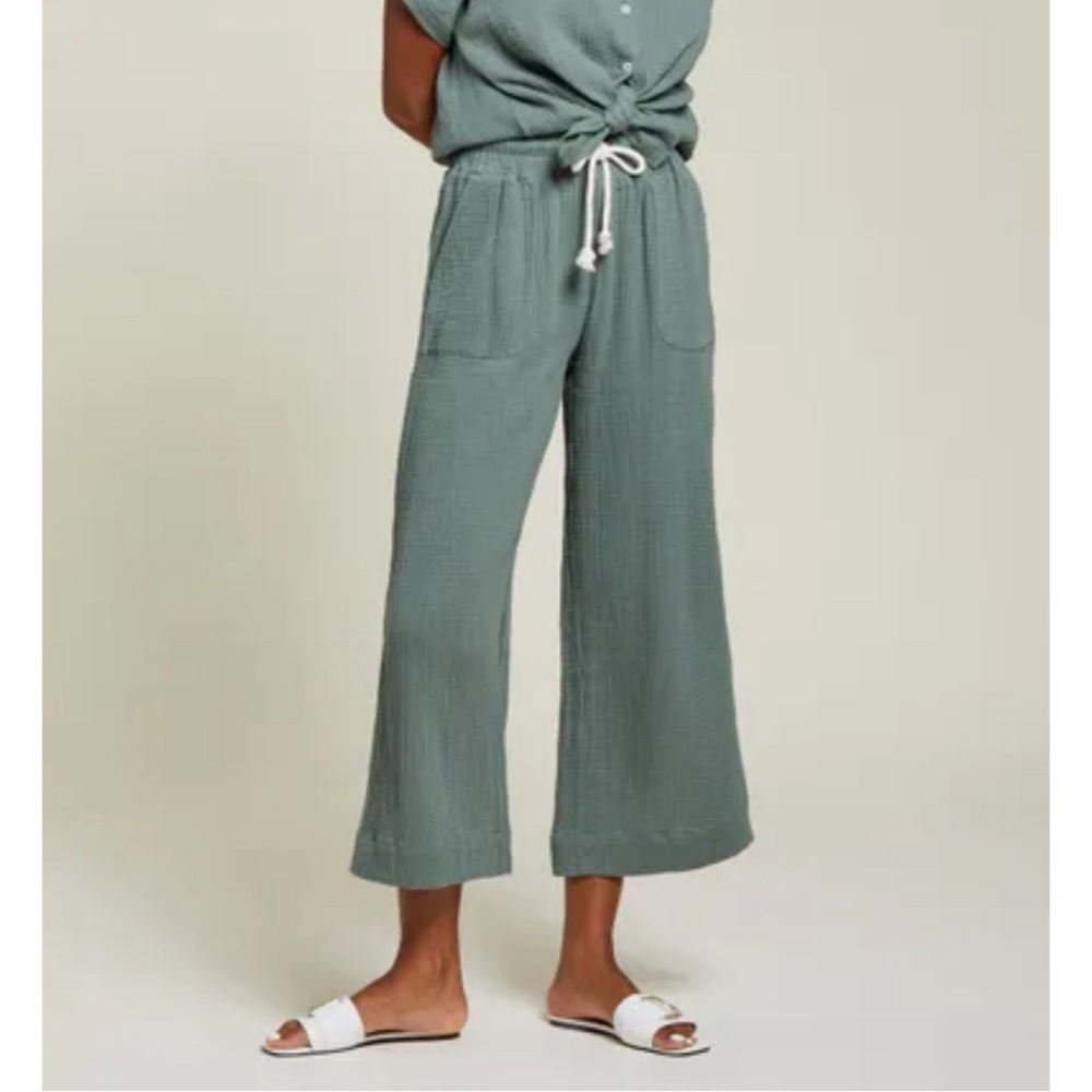 TRIBAL CRINKLED COTTON GAUZE WIDE LEG PANTS